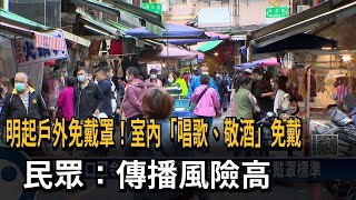 明起戶外免戴罩！室內「唱歌、敬酒」免戴　民眾：傳播風險高－民視新聞