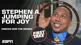 Stephen A. is literally jumping for joy about the Knicks winning a playoff series 🤣 | First Take