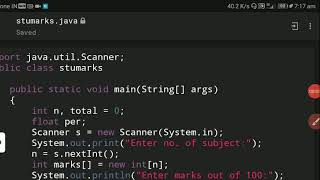 Java program to calculate Total marks and percentage #viral #programming #coding