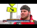 commuters walking across bridges are stuck with ice and snow