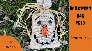 ADORABLE Scarecrow - Halloween Bag Trio (RIGHT HANDED) Crochet Pattern Candy Bag, Decor, Party Favor