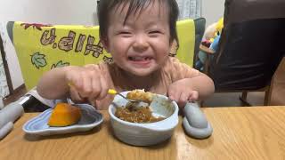 Curry 🍛 Simmered Pumpkin 🎃 Spinach Miso Soup 👶♥カレー🍛かぼちゃの煮物🎃ほうれん草の味噌汁👶♥