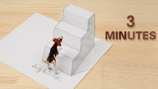 How To Draw 3D Stairs for Kids - Very Easy-Anamorphic Illusion - 3D Trick Art on paper