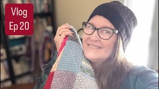 Knitting Podcast / Vlog Ep 20: Latch Hooking FO ( thrift store find ) & Mitered Square Blanket WIP