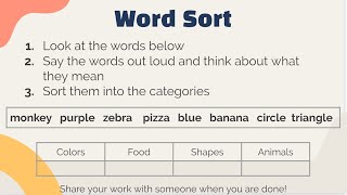 Vocabulary (Grade K/1)- Word Sort