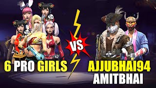6 PRO GIRLS VS AJJUBHAI AMITBHAI AND ROMEO BEST CS GAMEPLAY - GARENA FREE FIRE- TOTAL GAMING
