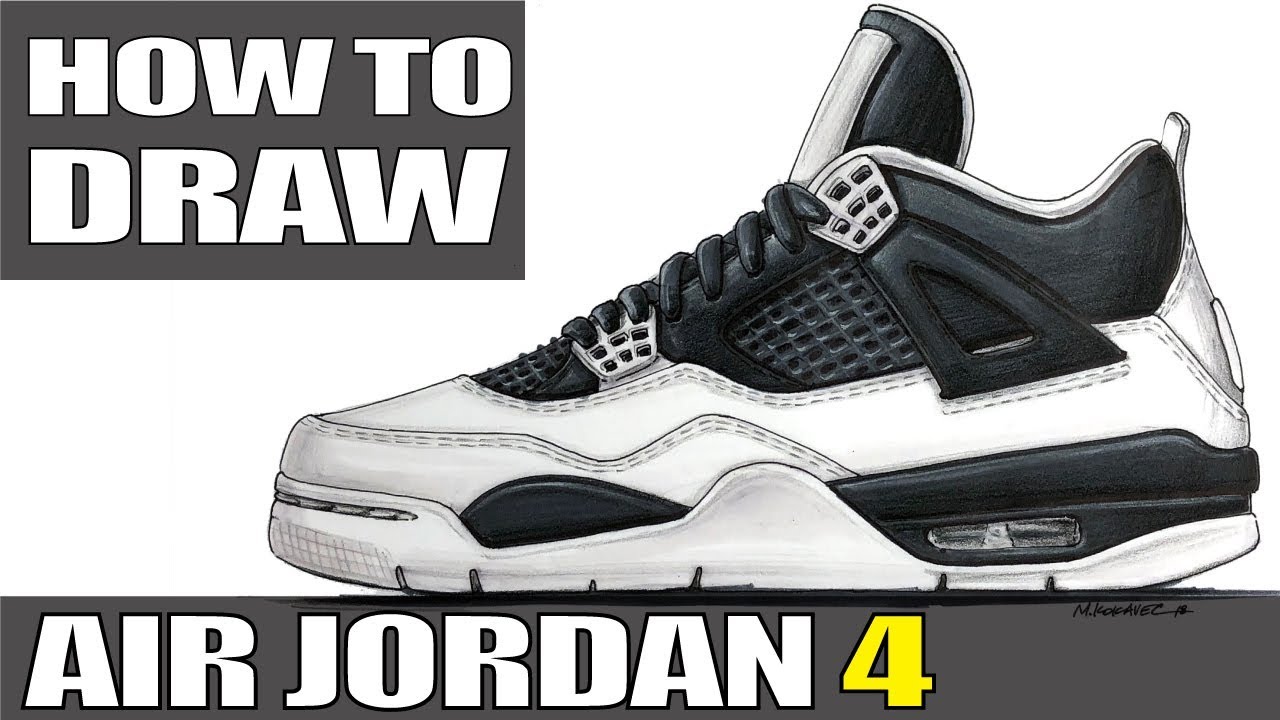 How To Draw Air Jordan 4 (IV) Sneaker Shoe - YouTube