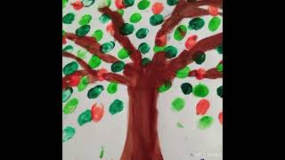 Easy tree painting using earbuds | Cherry blossoms | #shorts #youtubeshorts #acrylicpainting