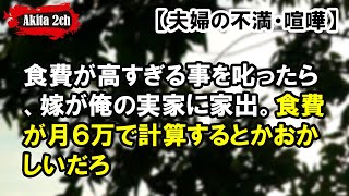 食費が高すぎる事を叱ったら、嫁が俺の実家に家出【AKITA 2ch】