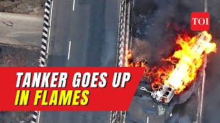 Exclusive: Drone footage captures extent of damage from oil tanker fire on Pune-Mumbai Expressway