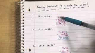 Adding Decimals and Whole Numbers!