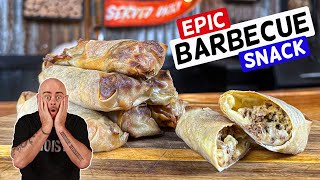 Cheeseburger spring rolls grilled in a Weber kettle by Schueys BBQ