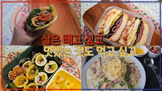 ::현생 생존기:: 다이어트식🥙 일반식🍚 나는 잡식 |두부김밥 |햄샌드위치 |불고기또띠아 |홍익돈까스 |크림파스타 (feat. 등산)으로 살 빼기