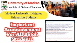 Important Announcement for Arrear \u0026 current batch students | Madras University IDE Updates