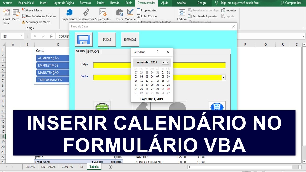 Inserir Calendário Automático Em Formulário VBA - Controle Financeiro ...