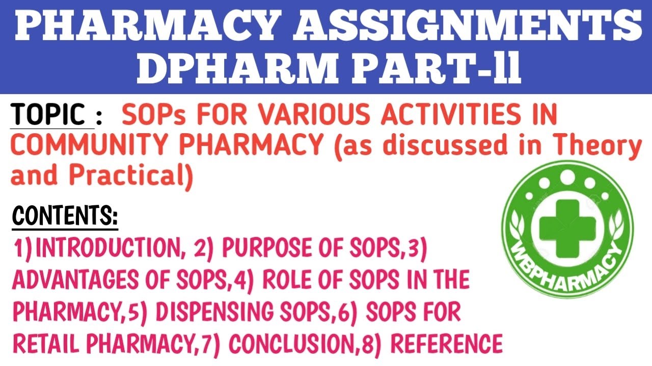 Sops For Various Activities In Community Pharmacy As Discussed In