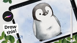 How To Draw A Watercolor Penguin • Procreate Tutorial