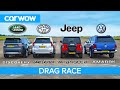 VW Amarok v Land Cruiser v Land Rover Discovery v Jeep - DRAG RACE, ROLLING RACE & BRAKE TEST!