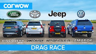 VW Amarok v Land Cruiser v Land Rover Discovery v Jeep - DRAG RACE, ROLLING RACE & BRAKE TEST!