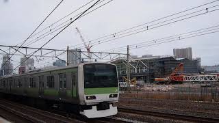 E231系山手線外回り(高輪ゲートウェイ付近) Series E231 Yamanote Line Train Running Near Takanawa Gateway