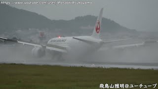 [Reverse thrust in the rain!!] JAL Boeing 787-8 JA846J landing @ Itami RWY32L [September 23, 2022]