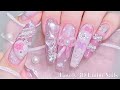 sub) Lovely Ribbon 3D Nails🎀💗/🇰🇷Korean Nails / Extension nails / Nail art / Self-nails / ASMR