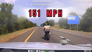 151 mph Pursuit Of Speeding Biker rear ends Motorist At 135 Mph