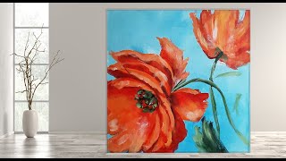 How to draw  flowers / Acrylic painting /Poppy /Step by Step /MariArtHome