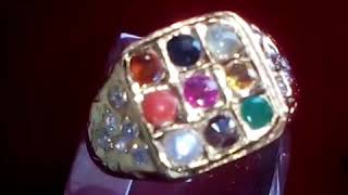 22ct/916kdm Gold natural Hessonite, Coral, Pearl, Ruby, Blue Sapphire, Ruby, Diamond Navratna Ring.