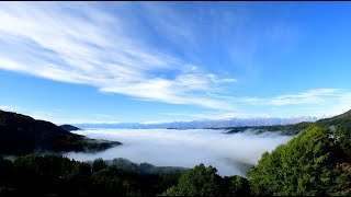 大望峠から雲海と初冠雪の北アルプスを望む・4K