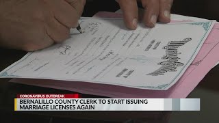 Bernalillo County clerk to start issuing marriage licenses again