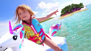 welcome to UNiCORN iSLAND!! a Family Day at the Beach! first time swimming across the lake with kids