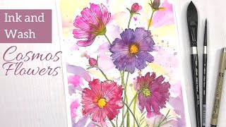 Loose and Easy Watercolor Flowers - Line and Wash Cosmos