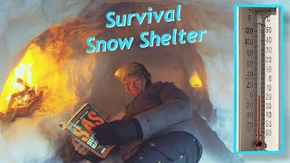 Building a Winter Survival Snow Shelter with a Fireplace