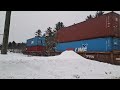 cn freight train in parry sound ontario in the winter