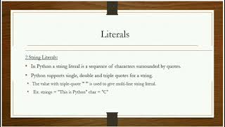 Literals in python/Numeric/string/Boolean/Tamil