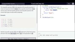 Lesson 63 | Basic JavaScript | Comparison with the Inequality Operator