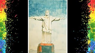 Easy Christ The Redeemer Watercolor Landscape Painting || Seven Wonders || Easy to Draw