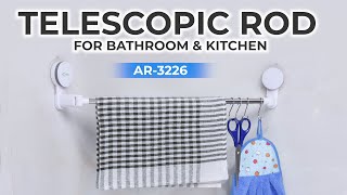 HOKIPO Plastic No Drill Telescopic Bathroom and Kitchen Rod with Hooks (AR3226)