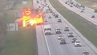 2 Injured When Dump Truck and DOT Vehicle Crash and Explode