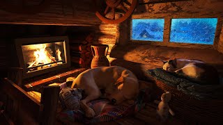 Cozy Winter Attic - Dog and Cat Sleep to the Relaxing Blizzard and Fireplace Sounds