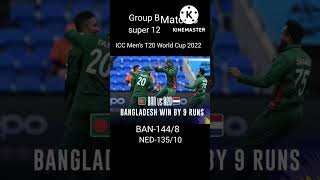 BAN vs NED T20 men's World Cup 2022 Group B and BAN won this match