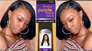 START TO FINISH SIDE PART QUICKWEAVE  BOB WITH LEAVE OUT TUTORIAL USING OUTRE PURPLE PACK HUMAN HAIR