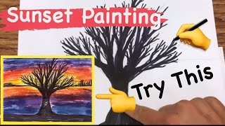 Super EASY Sunset Painting for Kids - w/ How to Draw TREE Bonus !!! #painting #mrschuettesart