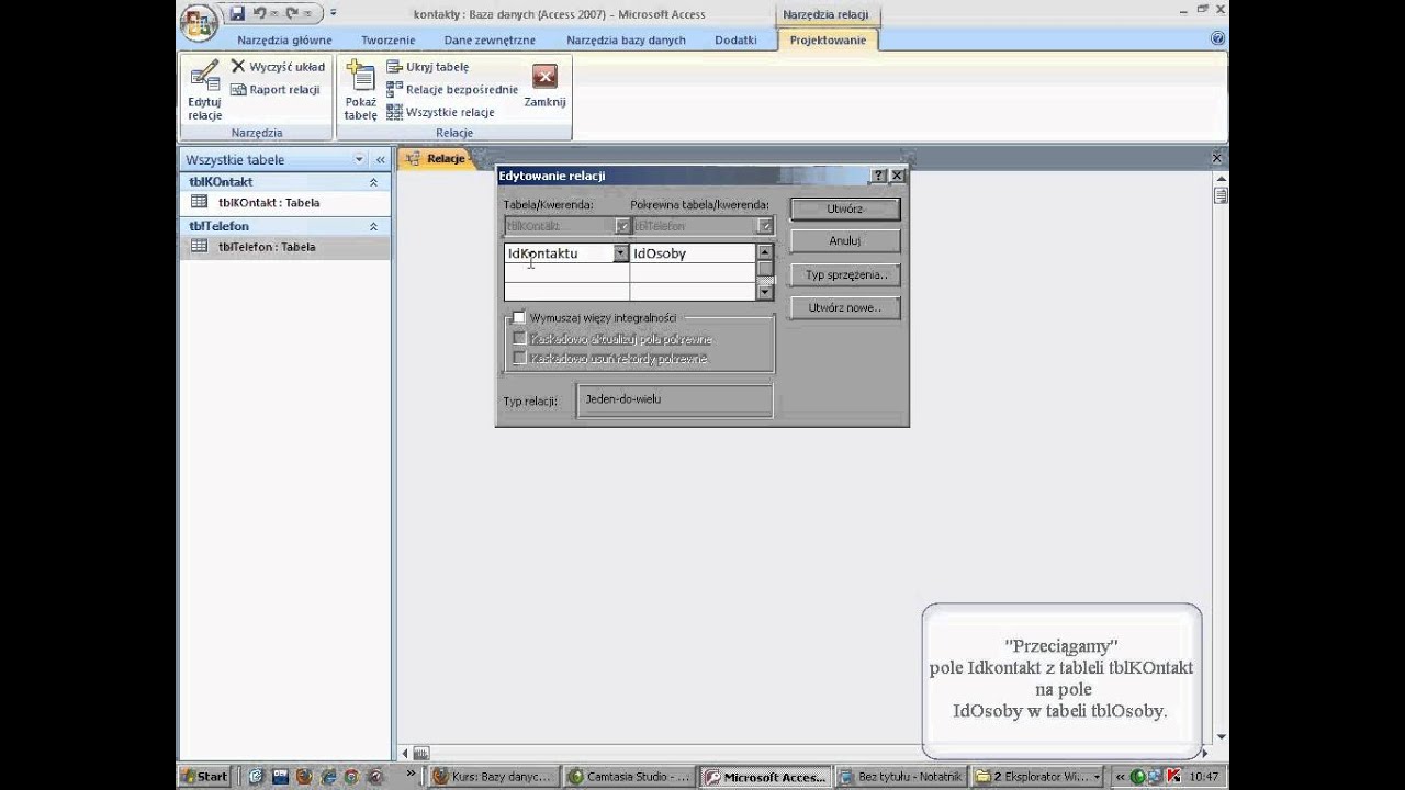 Tworzenie Relacji - MS Access 2007 - YouTube
