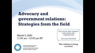 NCCDH Webinar: Advocacy and government relations: Strategies from the field (1 of 5): Introduction