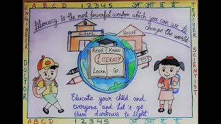 Drawing on international literacy day || literacy day poster making for kids