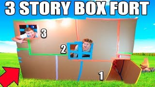 3 STORY BOX FORT MANSION!! 24 Hour Challenge: TV, Gaming Room, Kitchen & More!