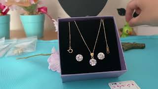 K18 japan gold 2cut necklace with cubic zirconia pendant and earrings