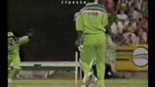 Cricket - Wasim Akram taking a wicket in 1992 World Cup